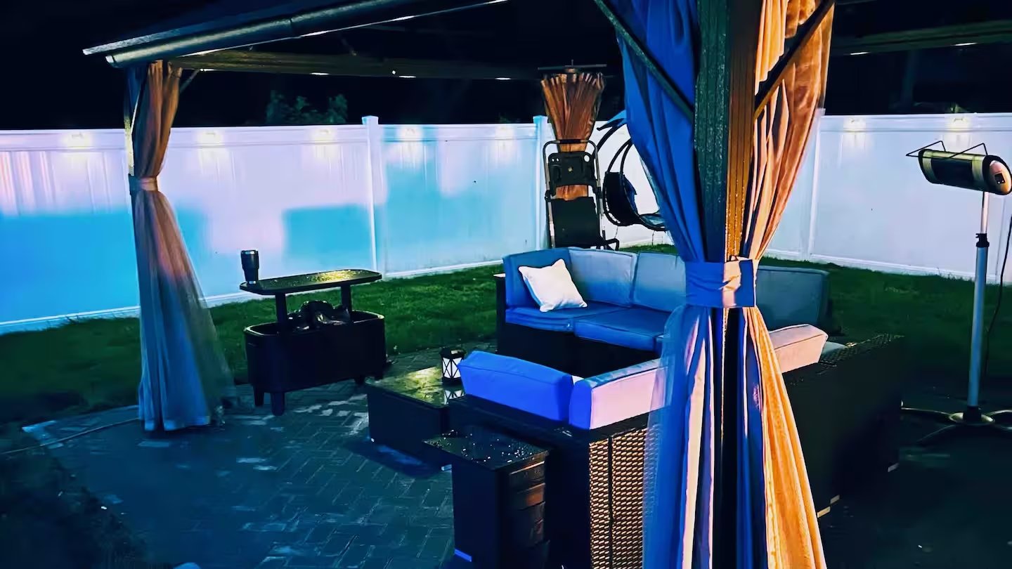 Covered gazebo with outdoor seating